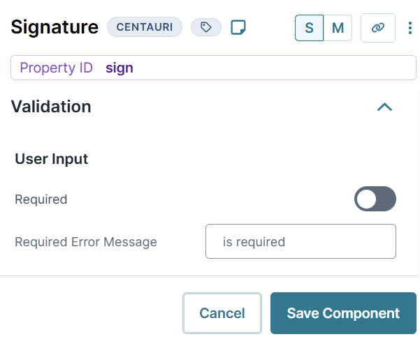 A static image displaying the Signature Component's Validation Settings.